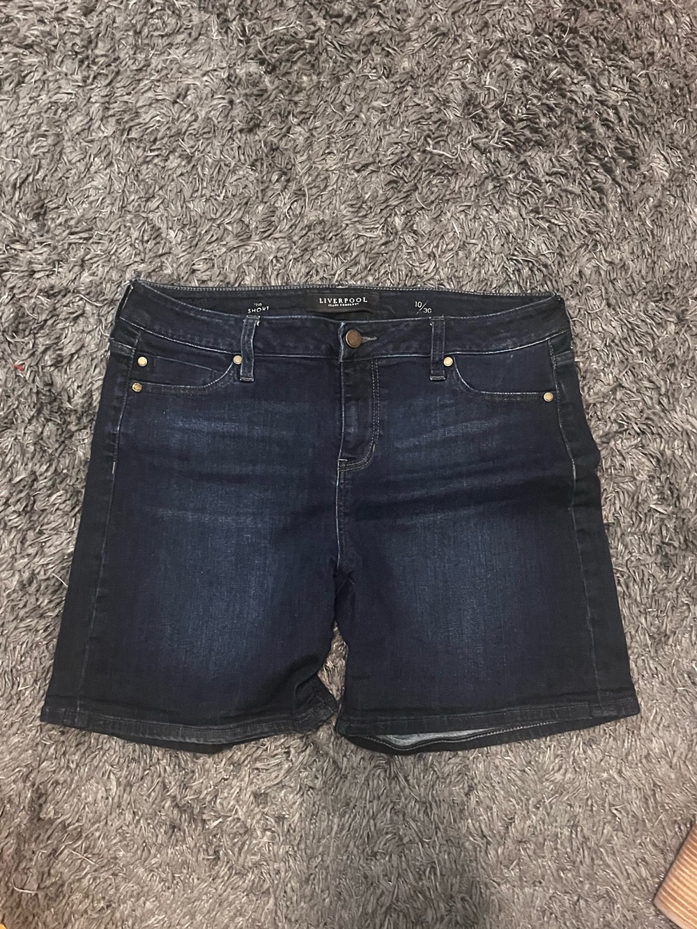 Liverpool Dark Indigo Mid-Rise Denim Shorts 10/30
